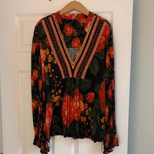 Anthropologie Floral V-Neck Top